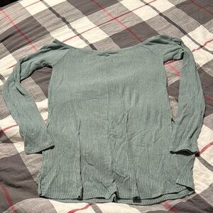 Women's Ribbed Off-Shoulder Green Top